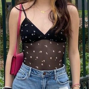 Hollister Floral bodysuit mesh cherry blossom pink